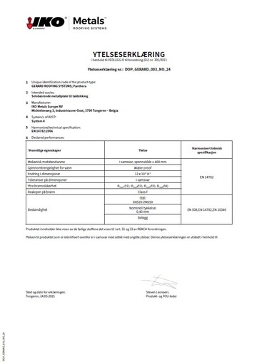 YTELSESERKLÆRING: Panthera